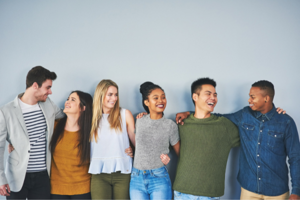 Six friends having a good time together.